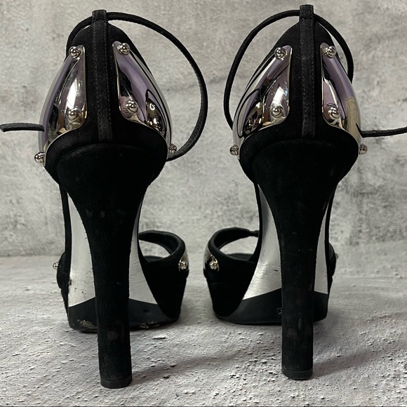 Gucci Mirror Metal Embossed Ankle Strap Heels (6B) - Picture 6 of 9